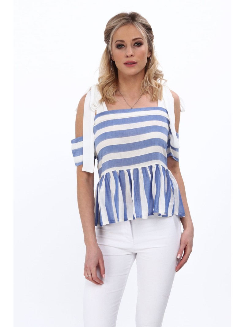 Blaue Bluse mit nackten Schultern für den täglichen Gebrauch MP28169 – Online-Shop – Boutique